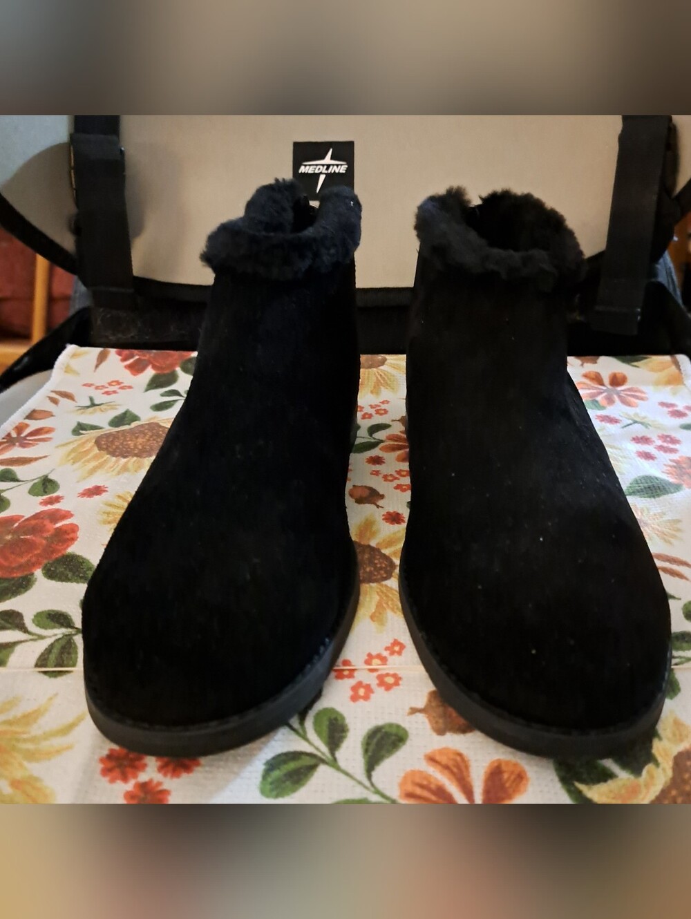 EILEEN FISHER black suede BOOTS size 6 BRAND NEW real lamb fur inside